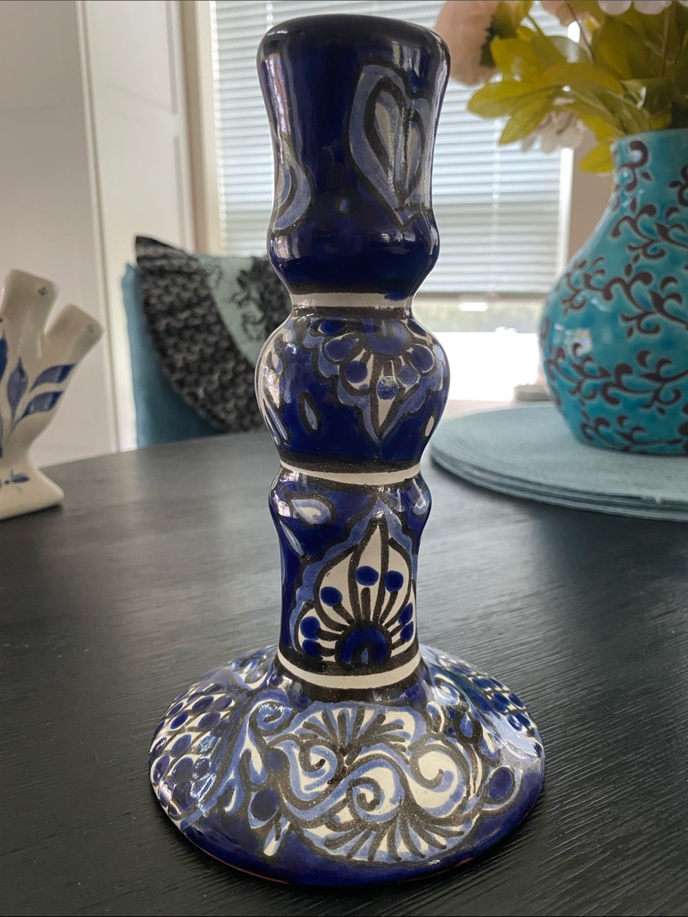 1980’s T. Castillo / Mex. hand-painted Mexican Talavera ceramic candlestick
